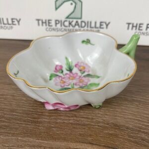 Herend Porcelain Trinket Dish Hand Painted Floral Motif Gold Rim